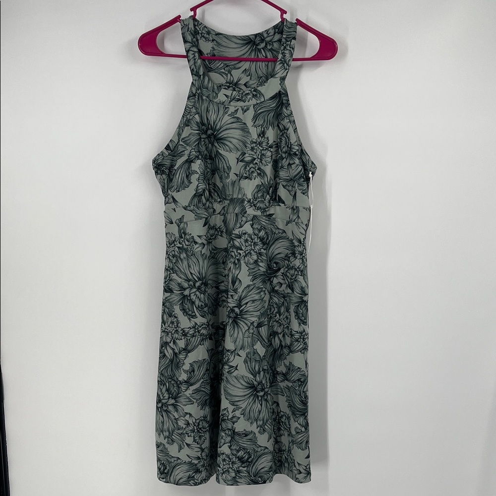 Balance Collection Balsam Green and Black Floral Print Athletic Dress Large